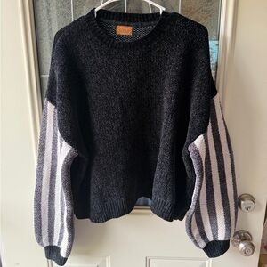 POL Black Sweater with Striped Sleeves